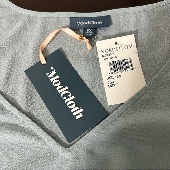NWT Modcloth V-neck Top Bubble Sleeve Swingy Relaxed Textured Sea Green Sz 3X - Picture 8 of 12